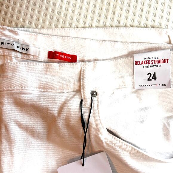 Celebrity Pink Retro Relaxed Crop Jeans 24 White NWT Denim Mid Rise Stretch - Picture 4 of 7